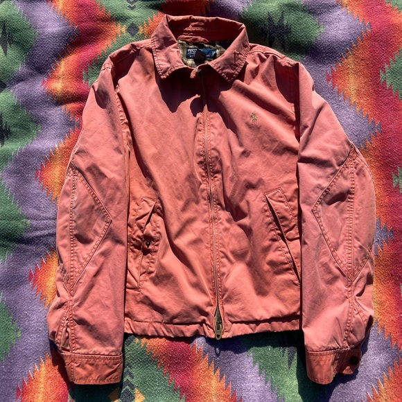 POLO HARRINGTON JACKET SIZE LARGE SALMON COLOR GOOD CONDITION MINOR FLAWS SHOWN - Picture 2 of 9